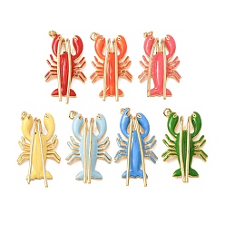 Mixed Color Brass with Enamel Pendants, Lobster Charms, Rack Plating, Long-Lasting Plated, Lead Free & Cadmium Free, Real 18K Gold Plated, Mixed Color, 48x26x10mm, Hole: 3mm