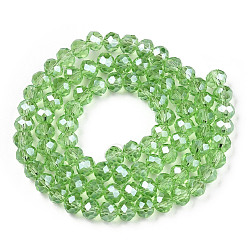 Light Green Electroplate Glass Beads Strands, Pearl Luster Plated, Faceted, Rondelle, Light Green, 3x2mm, Hole: 0.8mm, about 150~155pcs/strand, 15~16 inch(38~40cm)