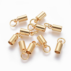 Золотой 201 концы из нержавеющей стали шнур, Торцевые крышки, колонка, золотые, 9x4 мм, отверстие : 3.5 мм, внутренний диаметр: 3.2 мм