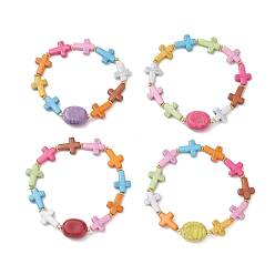 (52) Непрозрачная лаванда Браслеты из акрилового плетения, с синтетическими гематита бисера, разноцветные, внутренний диаметр: 2-1/8 дюйм (5.4 см)