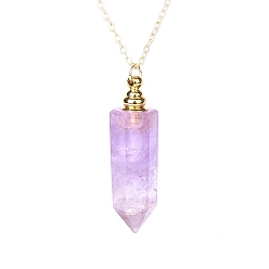 Аметист Ожерелье с подвеской в виде флакона духов из натурального аметиста, ожерелье в виде флакона с эфирным маслом для ароматерапии с цепочкой из нержавеющей стали, 24.02 дюйм (61 см)