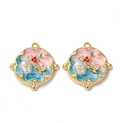 Плоский Круглый Подвески из эмалевого сплава легкого золота, , с имитацией АБС-жемчуга и блестящей пудрой, стойки покрытие, плоско-круглые, 26.5x25x5.5 мм, отверстие : 1.8 мм