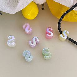 Letter S Cuentas acrílicas con letras y baño UV, abalorios de grande agujero, jalea de imitación, iridiscente, letra s, 19.8~21x8.7~20.5x13.6~13.8 mm, agujero: 6.3 mm