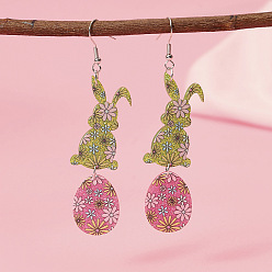 Разноцветный Пасхальные акриловые серьги-подвески, кролик с яйцом, платина, красочный, 84x18 мм