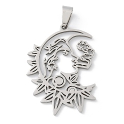 Нержавеющая Сталь Цвет 201 подвески из нержавеющей стали, луна с девчачьим очарованием, лазерная резка, анти-тускнение, цвет нержавеющей стали, 39.5x28.5x1.5 мм, отверстие : 7.5x4.5 мм