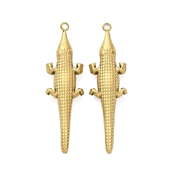 Настоящее золото 18K 304 подвески из нержавеющей стали, ионное покрытие (ip), крокодил очарование, реальный 18 k позолоченный, 42.5x11.5x4.5 мм, отверстие : 1.6 мм