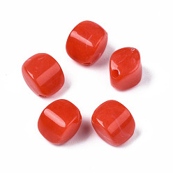 Orange rot Acryl-Perlen, Nachahmung Edelstein-Stil, Karo, orange rot, 12x12x8 mm, Bohrung: 1.8 mm, ca. 830 Stk. / 500 g