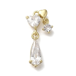 Настоящее золото 14K Стойка металлическая латунная микропрофилированная кубическая циркония подвески, без кадмия, без никеля и без свинца, долговечный, сердце со слезой, реальный 14 k позолоченный, 22x9.5x3.5 мм, отверстие : 1.2 мм