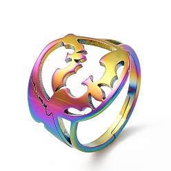 Rainbow Color Ионное покрытие (ip) 304 регулируемое кольцо летучей мыши из нержавеющей стали для женщин, Радуга цветов, размер США 6 (16.5 мм)