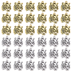 Color mezclado 40 piezas 2 estilos colgantes de aleación de estilo tibetano, encantos de tigre, color mezclado, 26.5~27x24x1.9~2 mm, agujero: 2~3 mm, 20 piezas / estilo