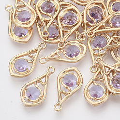 чертополох Граненые подвески стекла, с настройками открытой спины из экологически чистого сплава, без никеля , слеза, золотой свет, сирень, 21x11x3.5 мм, отверстие : 1.6 мм