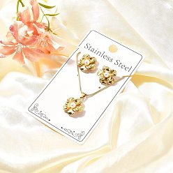 Золотой 304 комплект из ожерелий и сережек-гвоздиков из нержавеющей стали для женщин, цветок с пластиковыми бусинами, имитирующими жемчуг, ионное покрытие (ip), золотые, 15.75 дюйм (400 мм)