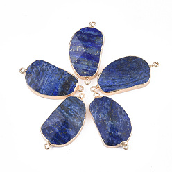 Ляпис-Лазурь Гальванические соединители из натурального лазурита, С золотыми результатами железа, самородки, 42~46x23.5x7~9 мм, отверстие : 1.8 мм