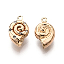 Настоящее золото 18K Латунные микропаве прозрачные подвески с фианитом, без никеля , улитка прелести, реальный 18 k позолоченный, 15x9x5 мм, отверстие : 1.4 мм
