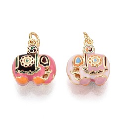 Ярко-Розовый Латунь эмаль подвески, слон, с целью перехода в кольце, реальный 18 k позолоченный, ярко-розовый, 15.5x13x7 мм, отверстие : 3 мм