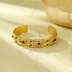 Малахит 304 браслеты-манжеты из нержавеющей стали с натуральным малахитом, с микропаве кубических цирконий браслеты для женщин, злые глаза, 1/2 дюйм (1.35 см), внутренний диаметр: 2-1/2 дюйм (6.2 см)