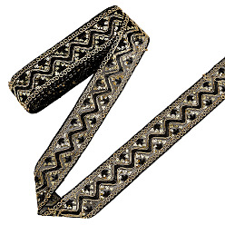 Черный Этническая полиэфирная лента, с блестками, чёрные, 2 дюйм (50 мм), около 10.00 ярдов (9.14 м) / рулон