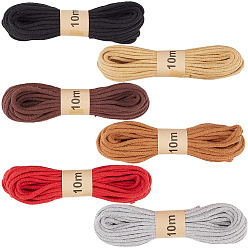Mixed Color 6 Bunldes 6 Colors Braided Polycotton Round Twine, for Garment Accessories, Gift Decoration, Mixed Color, 3~3.8mm, about 10.94 Yards(10m)/Bundle, 1 bundle/color