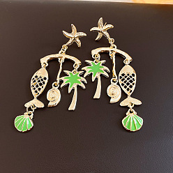 Citron Vert Boucles d'oreilles chandelier en acier inoxydable émaillé, poisson avec arbre, or, lime, 304mm