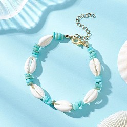 Золотой Браслеты из натуральных ракушек с бусинами для женщин, формы раковины, окрашенные, золотые, 7.80 дюйм (19.8 см)