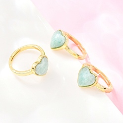 Амазонит Кольца из натурального амазонита с латунной фурнитурой., сердце, граненые, стойки покрытие, золотые, 17 мм