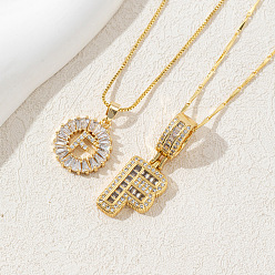 Letter F 2 шт. 2 стили латунные паве прозрачные кубические цирконии начальные подвески ожерелья наборы, золотые, Буква F, 17.72 дюйм (45 см), 1 шт / стиль