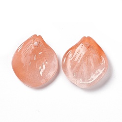 Coral Electroplate Glass Pendant, Flower Petal Charms, Coral, 20x18x4mm, Hole: 1.2mm