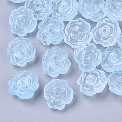 Light Sky Blue Transparent Spray Painted Glass Beads, Flower, Light Sky Blue, 13.5x12.5x5.5mm, Hole: 1.2mm