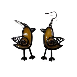 Темно-Золотистый Серьги-подвески из сплава с птицами и смолой, платина, темные золотарник, 63 мм, Птица: 32x47 mm