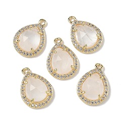 Хрусталь Подвески из натурального кварцевого кристалла с огранкой в виде капли, подвески-капли из латуни с микропаве из прозрачного кубического циркония, стойки покрытие, долговечный, золотые, 16.5x12x5 мм, отверстие : 1.2 мм