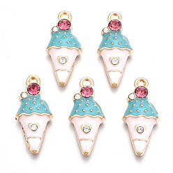 Светло-Синий Подвески из эмали и сплава, со стразами, без кадмия и без свинца, форма мороженого, золотой свет, голубой, 22.5x10x3.5 мм, отверстие : 1.5 мм