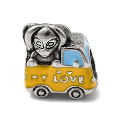 Античный Серебристый & Цвет Нержавеющей Стали 304 из нержавеющей стали европейские шарики, с эмалью, бусины с большим отверстием, машина с собакой, старинное серебро и цвет нержавеющей стали, 12.5x12x7 мм, отверстие : 5 мм