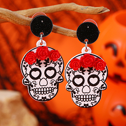 Белый Серьги-гвоздики с акриловыми черепами в готическом стиле, Женские украшения для ушей на Хэллоуин, платина, белые