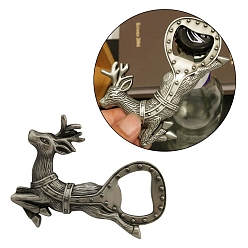 Antique Silver Christmas Alloy Bottle Openers, Elk, Antique Silver, 70x98mm