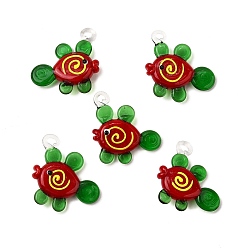 Зеленый Подвески лэмпворк ручной работы, рыба, зелёные, 34~36x33~36x9.5~11 мм, отверстие : 2~3 мм