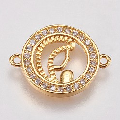 Золотой Латунные микро проложить кубических ссылки циркония, плоские круглые с Девой Марией, прозрачные, золотые, 12.7x17x1.7 мм, отверстие : 1 мм