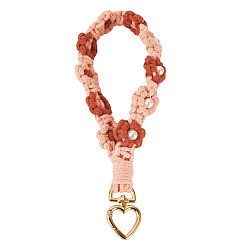 (123L) Белый крем непрозрачный блеск Подвесные украшения из хлопчатобумажных плетеных цветов, с застежками в виде сердечек из сплава и пластиковыми бусинами, огнеупорный кирпич, 200 мм