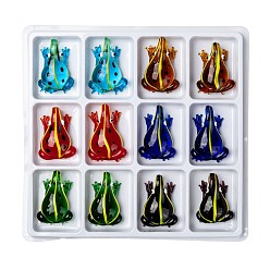 Mixed Color Handmade Lampwork Glass Pendants, Frog, Mixed Color, 47~51x31~33.5x14.5~16mm, Hole: 6~7mm, 12pcs/box