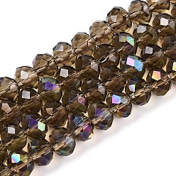 Кокосово-Коричневый Стеклянные бусины с гальваническим покрытием , с половиным покрытием цвета радуги, граненые, рондель, кокосового коричневый, 3.5~3.8x3 мм, отверстие : 0.4 мм, около 105~110 шт / нитка, 29~31 см