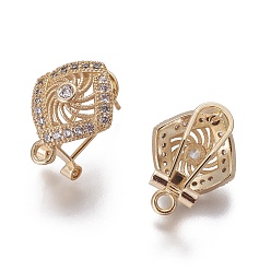 Золотой Латунные серьги-гвоздики из циркония, французские серьги-клипсы, с петлей, ромб, прозрачные, золотые, 18.5x14x12 мм, отверстие : 1.8 мм, штифты : 0.7 мм