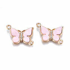 Pink Eco-Friendly Alloy Micro Pave Clear Cubic Zirconia Links Connectors, with Acrylic Cadmium Free & Lead Free & Nickel Free, Butterfly, Light Gold, Pink, 18x22x3mm, Hole: 1.8mm