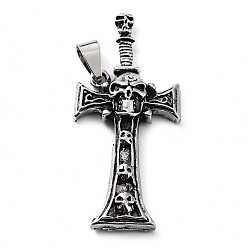 Cross Сплавочные подвески тибетского стиля, череп прелести, крестик, 51x22.5x6.5 мм, отверстие : 7x4 мм
