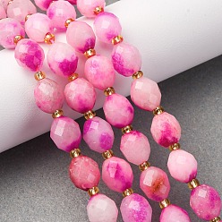 Ярко-Розовый Бусины из натурального белого нефрита, окрашенные, граненые, в форме риса, с бисером, ярко-розовый, 9.5x7.5~8 мм, отверстие : 1 мм, около 34 шт / нитка, 15.08'' (38.3 см)