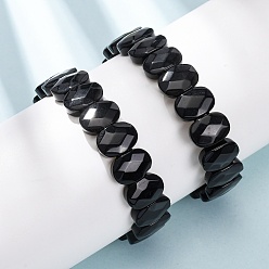 Обсидиан Натуральные обсидиановые граненые бисерные браслеты на эластичной основе для женщин, овальные, бусины : 14x10x5.5 мм, внутренний диаметр: 2.32 дюйм (5.9 см)