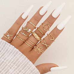 Золотой 14шт. Кольца из сплава, страз и пластикового жемчуга, кольцо/цветок/сердце, золотые, внутренний диаметр: 16~19 мм