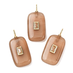 White Jade Dyed Natural White Jade Pendants, Rectangle Charms with Brass Micro Pave Cubic Zirconia Findings, Long-Lasting Plated, Rack Plating, Golden, Cadmium Free & Lead Free, Camel, 30~32x14.5~15x6~7mm, Hole: 3~4mm