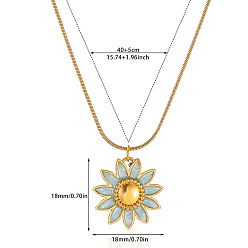 Цветок Ожерелья с подвесками из латуни и эмали для женщин, золотые, голубой, цветок, 15.75 дюйм (40 см), Кулон : 18x18 мм