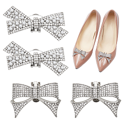 Платина 4 шт 2 стиль сплава горный хрусталь украшения для обуви, со съемной железной пряжкой, бантом, платина, 29~36x51~66x10~12 мм, 2 шт / стиль