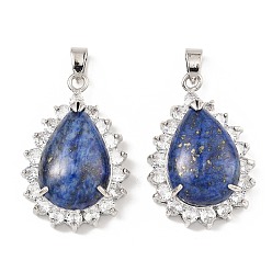 Ляпис-Лазурь Подвески из окрашенного натурального лазурита и горного хрусталя, с платиновым тоном, покрытие стойки, обмотка латунной проволокой, долговечный, без свинца и без кадмия, слеза, 40x26x13 мм, отверстие : 6x4.5 мм