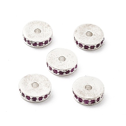 Серебро Латунные микро проложить кубического циркония бусы, долговечный, стойки покрытие, плоско-круглые, серебряные, 8x2.5 мм, отверстие : 1.6 мм